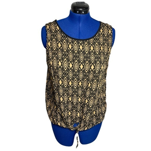 Wapi for plus 3X geometric pattern tie from hi low hem strap back sleeveless top